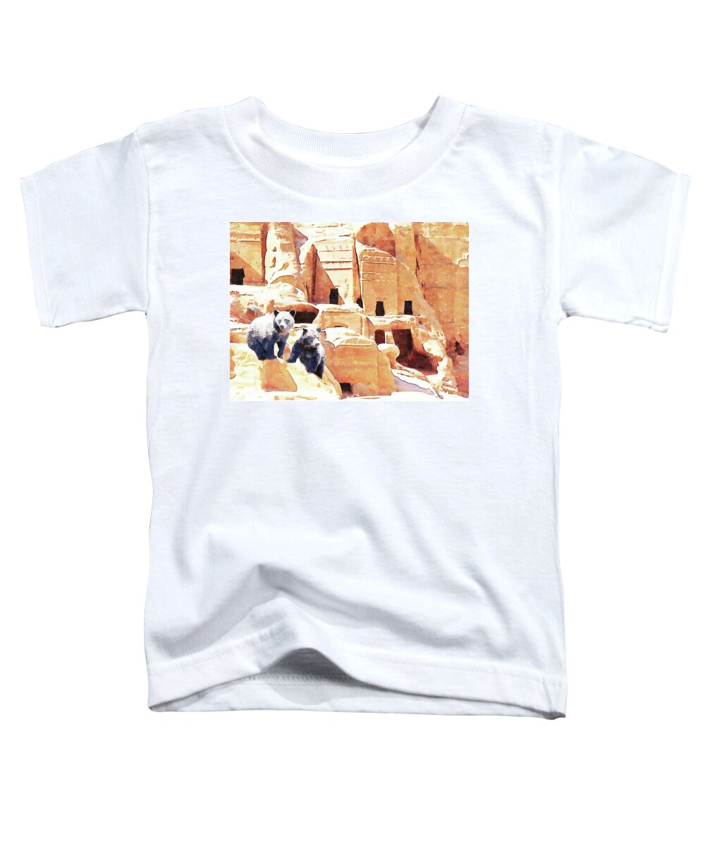 Brown Bears Toddler T-Shirt featuring the digital art Bears at Petra Wildlife Watercolor by Shelli Fitzpatrick