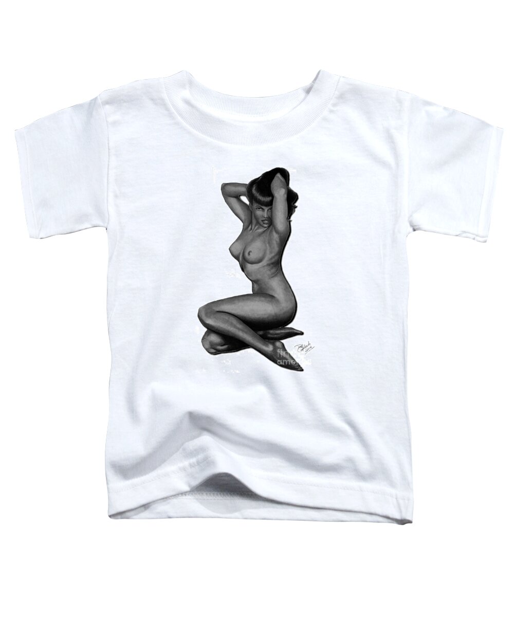 Betty Toddler T-Shirt featuring the drawing Betty Page by Bill Richards
