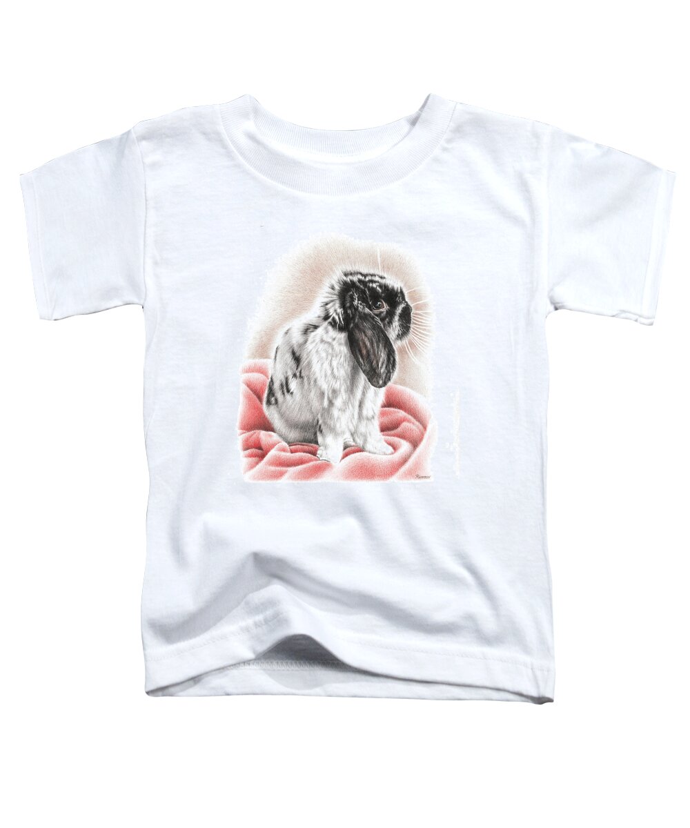 Bunny Toddler T-Shirt featuring the drawing Black and White Bunny by Casey 'Remrov' Vormer