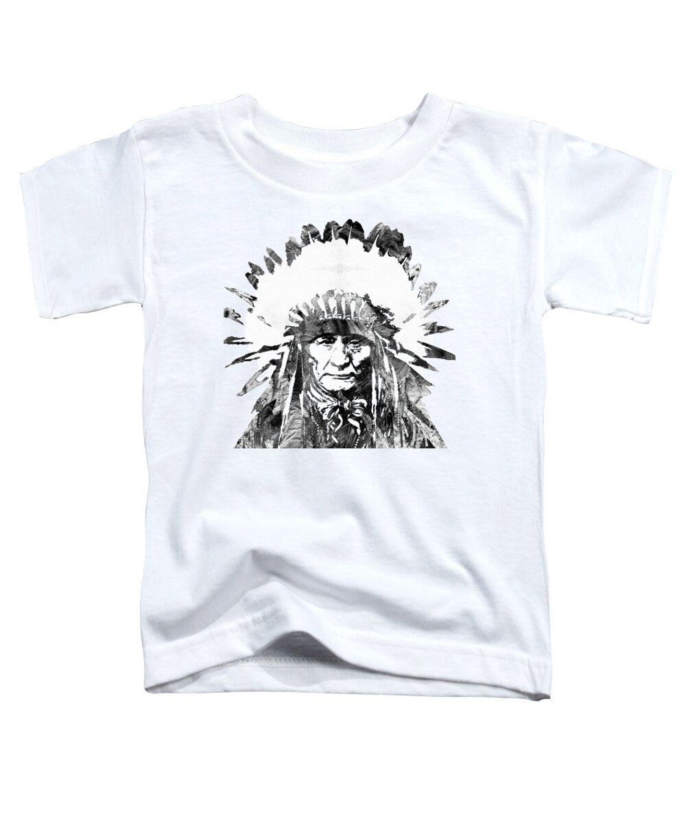Native American Toddler T-Shirt featuring the painting Black and White Native American Chief by Sharon Cummings