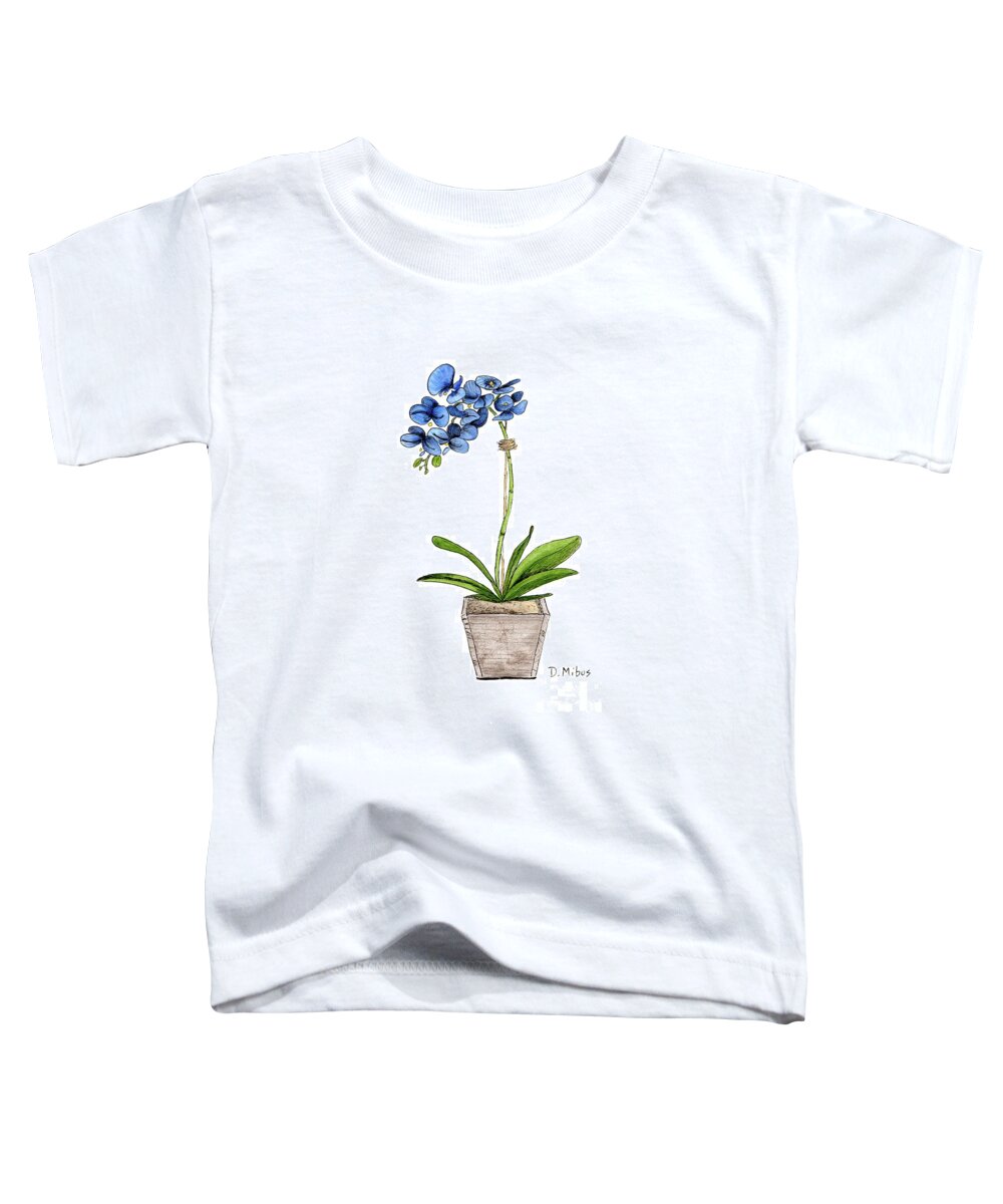 Blue Mystique Orchids Toddler T-Shirt featuring the painting Blue Mystique Orchids in Wood Planter by Donna Mibus