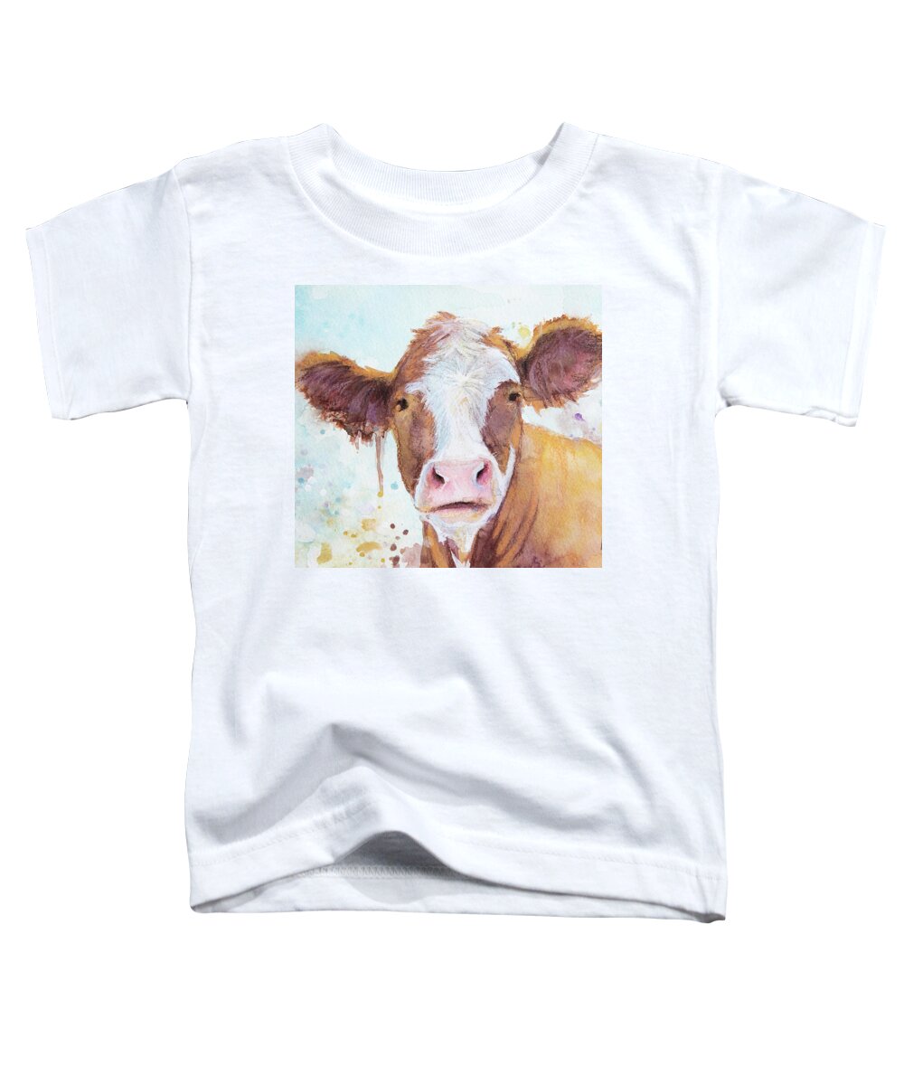 Cow Toddler T-Shirt featuring the painting Brown Cow by Kirsty Rebecca
