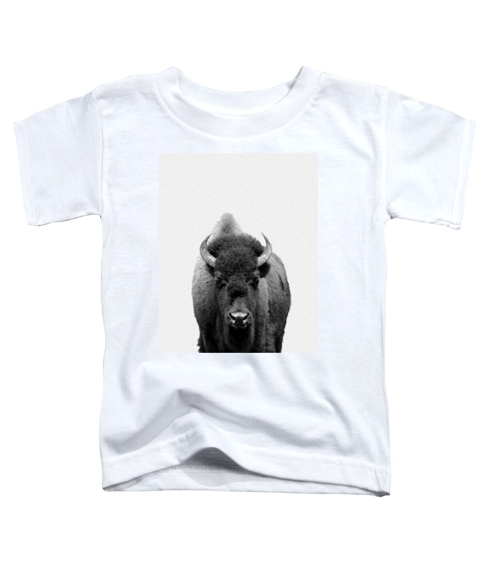Buffalo Toddler T-Shirt featuring the photograph Buffalo Photo 135 black and white by Lucie Dumas