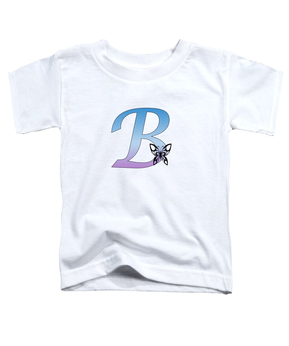 Monogram Toddler T-Shirt featuring the digital art Butterfly Silhouette on Monogram Letter B Gradient Blue Purple by Ali Baucom
