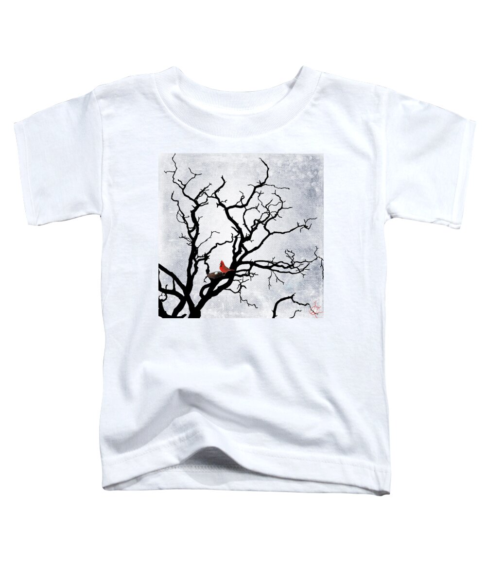 Cardinal Toddler T-Shirt featuring the digital art Cardinal in Winter by Janice Leagra