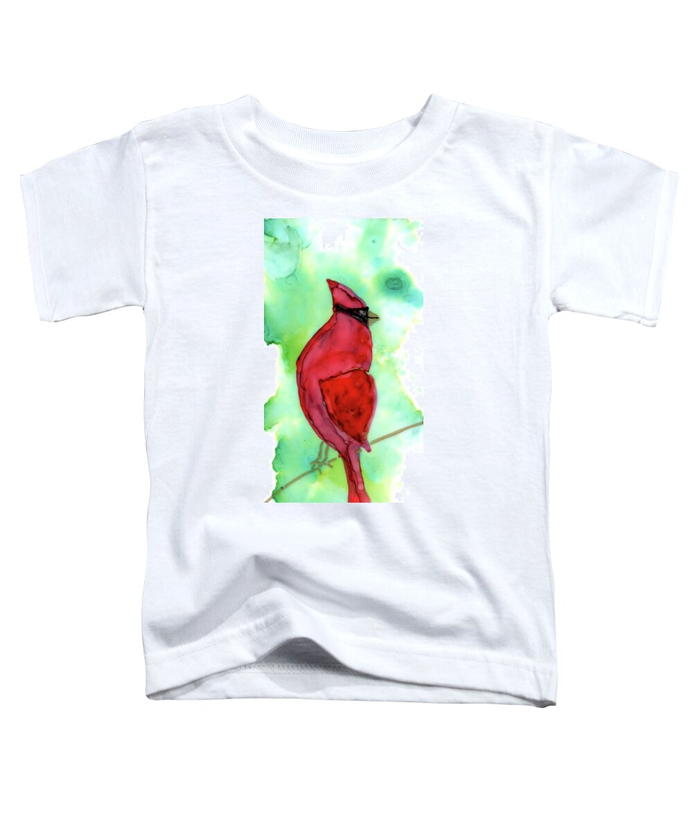 Bird Toddler T-Shirt featuring the painting Christmas Cardinal by Mary Benke