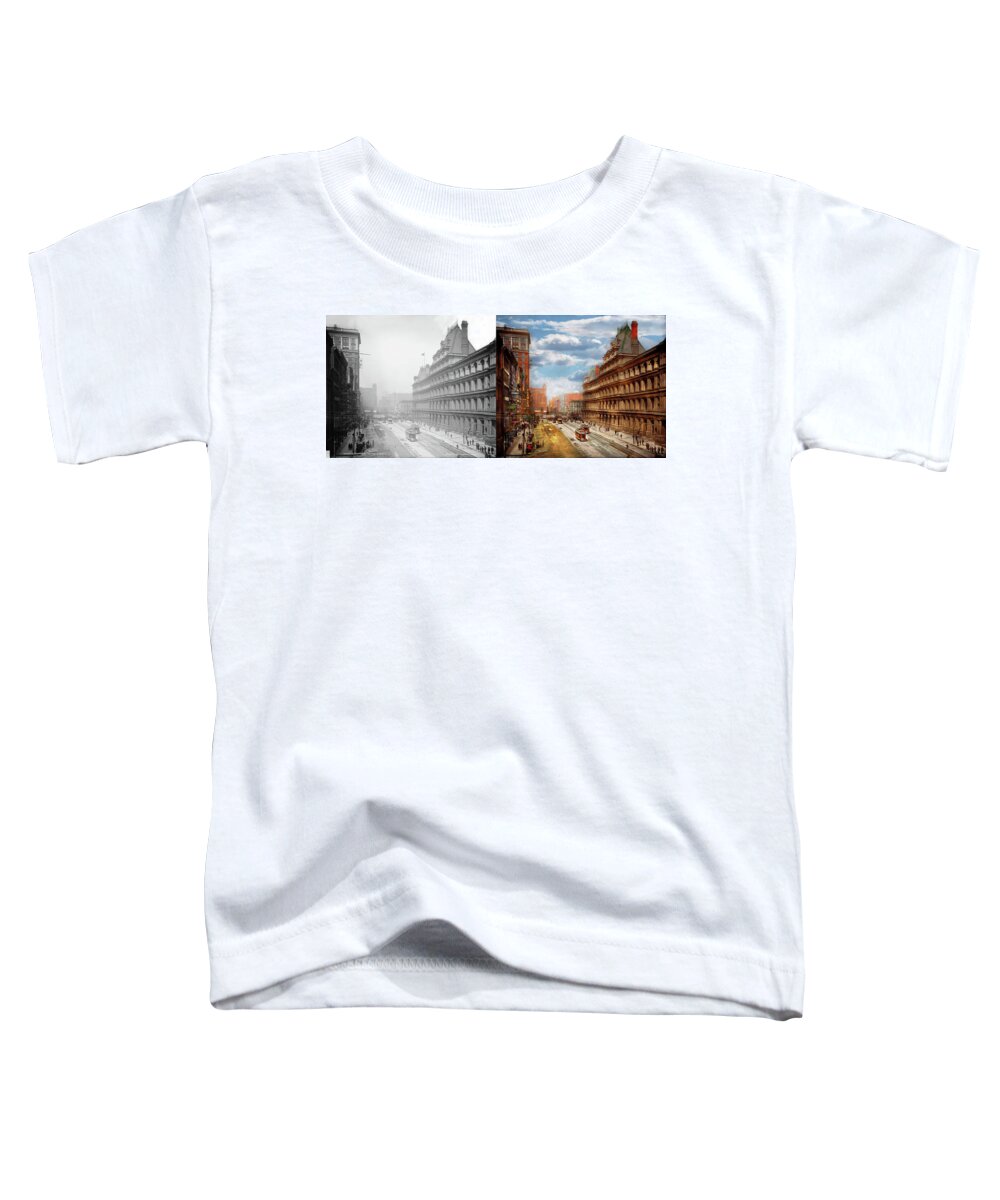 Cincinnati Toddler T-Shirt featuring the photograph City - Cincinnati OH - Government Square 1902 - Side by Side by Mike Savad