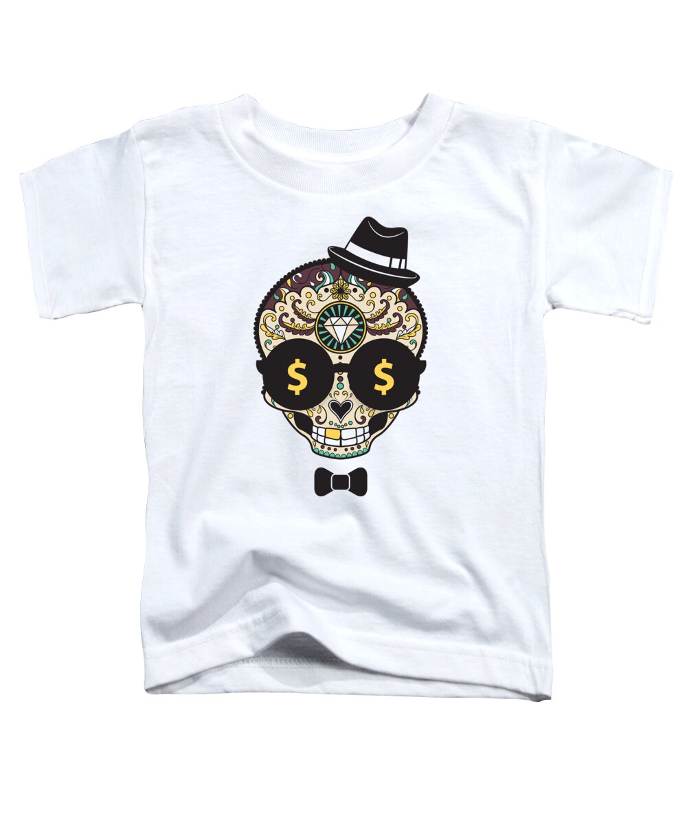 Halloween Toddler T-Shirt featuring the digital art Classy Halloween Money Sugar Skull by Jacob Zelazny