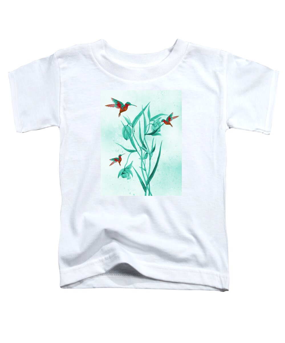 Hummingbirds Toddler T-Shirt featuring the mixed media Colorful Hummingbirds-Fractal Watercolor Fusion Art by Shelli Fitzpatrick