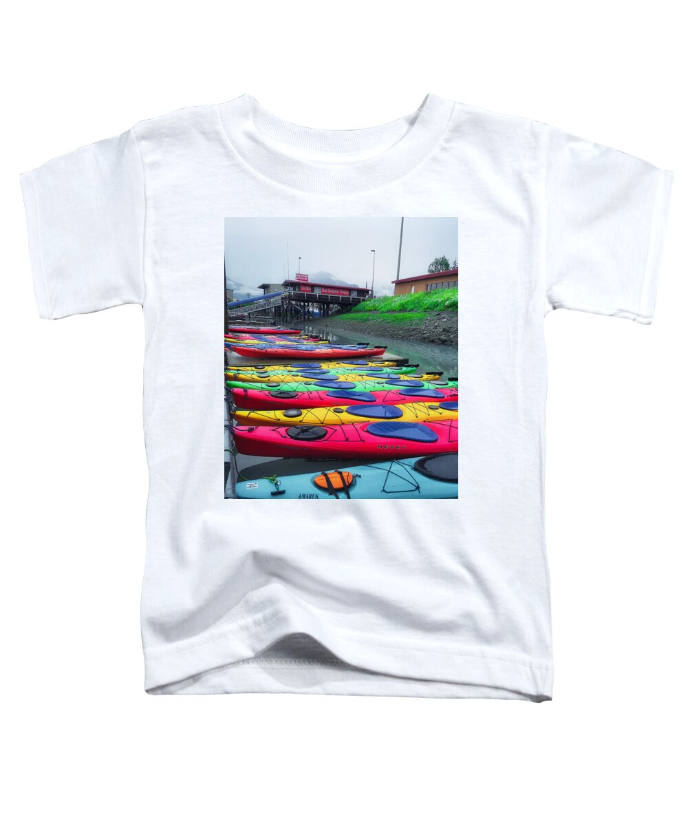 Kayak Toddler T-Shirt featuring the photograph Colorful Kayaks by Steph Gabler