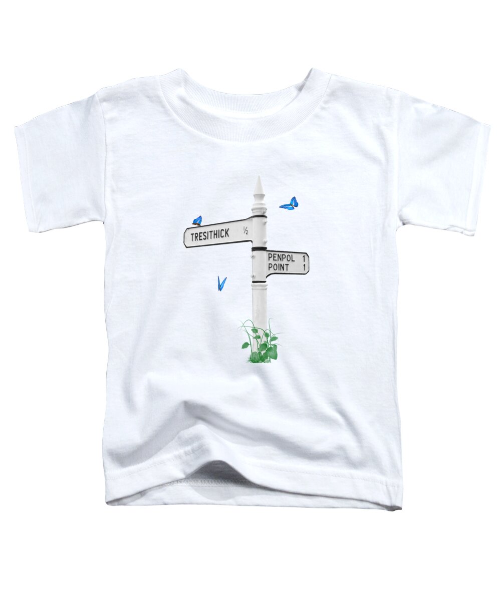 Tresithick Toddler T-Shirt featuring the photograph Cornish Signpost Tresithick-Penpol by Terri Waters