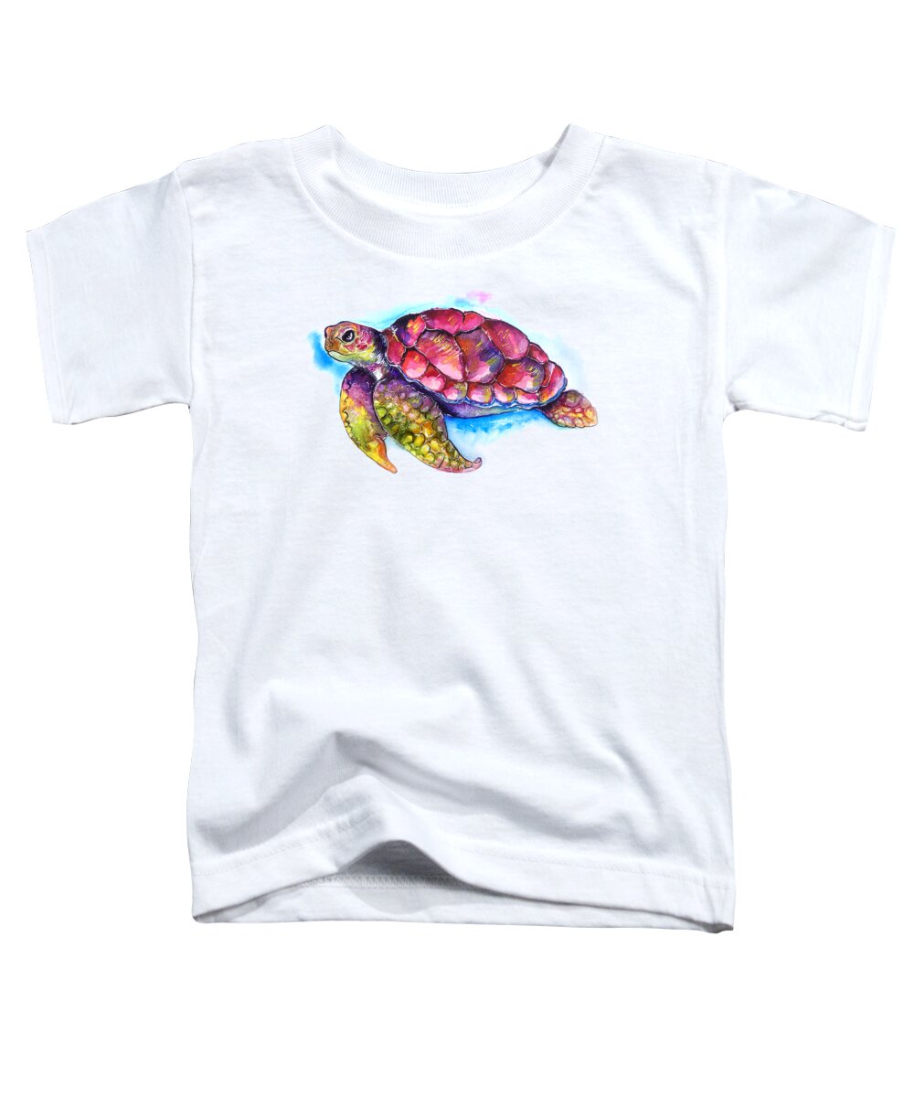 Turtle Toddler T-Shirt featuring the painting Cute Colorful Turtle Watercolor by Matthias Hauser