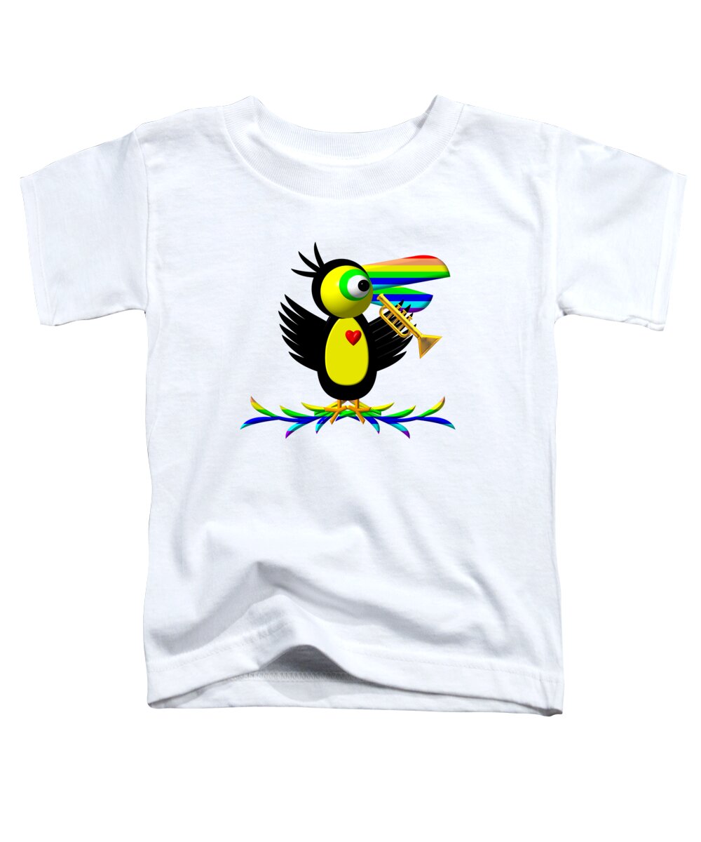Cute Critters With Heart Toucan And Trumpet Toddler T-Shirt featuring the digital art Cute Critters With Heart Toucan and Trumpet by Rose Santuci-Sofranko