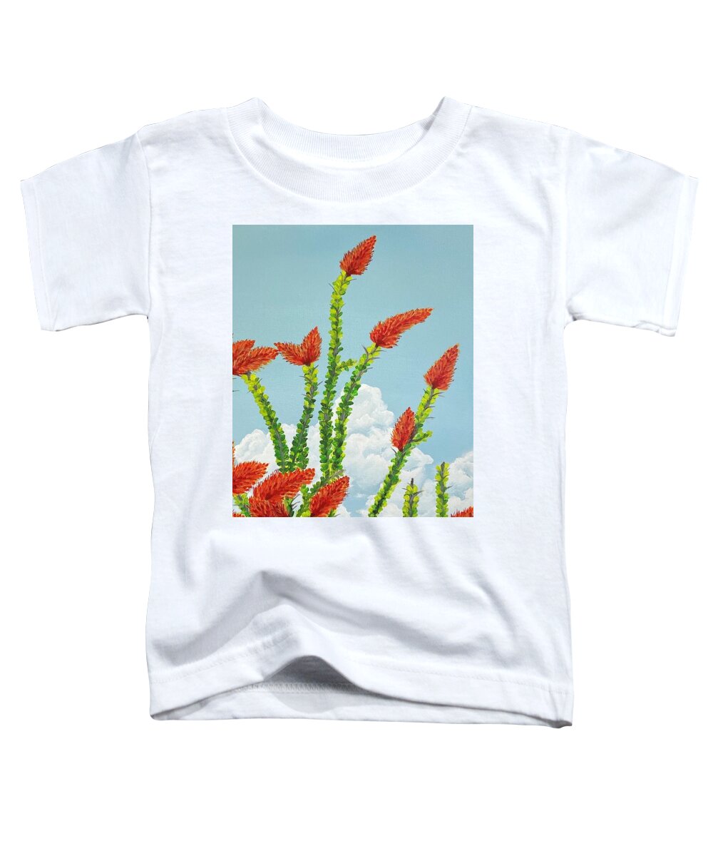 Red Toddler T-Shirt featuring the painting Desert Blooms-Dancing Reds by Renee Noel