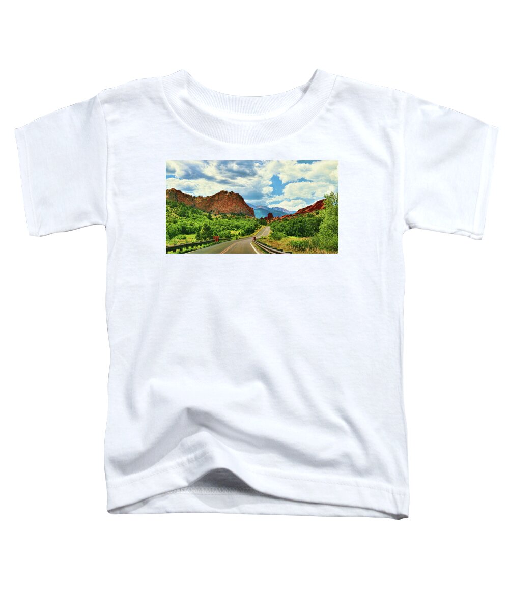 Colorado Toddler T-Shirt featuring the photograph Driving Through the Garden of the Gods by Ola Allen