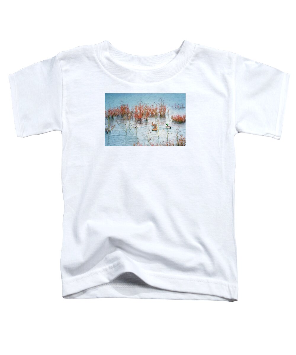 Ducks Toddler T-Shirt featuring the photograph Edge of the Lake by Nikolyn McDonald