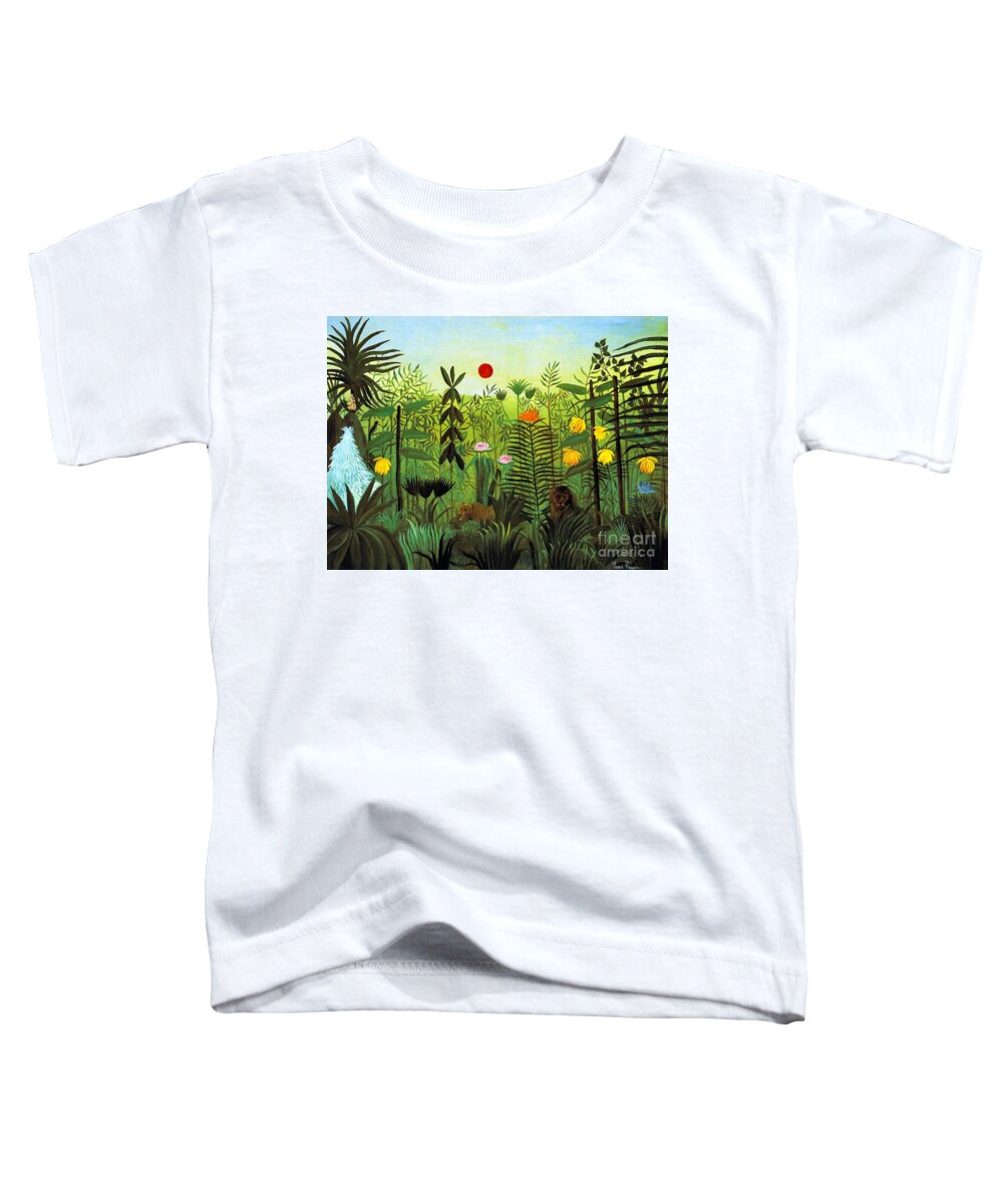 Exotic Landscape With Lion And Lioness In Africa Toddler T-Shirt featuring the painting Exotic Landscape with Lion and Lioness in Africa by Henri Rousseau