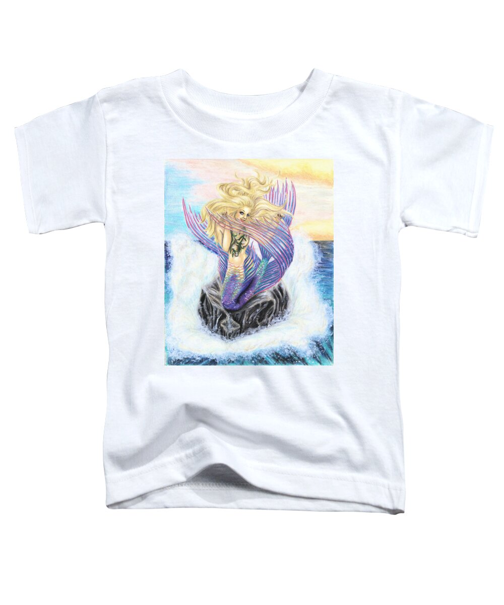 Mermaid Toddler T-Shirt featuring the drawing Fishy Flirtation by Scarlett Royale