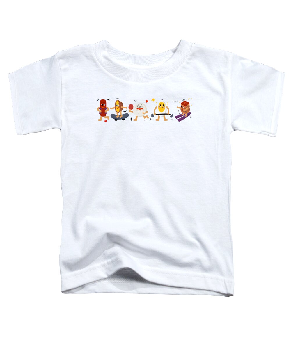 Sausage Toddler T-Shirt featuring the drawing Food love Sports series 1 by Min Fen Zhu
