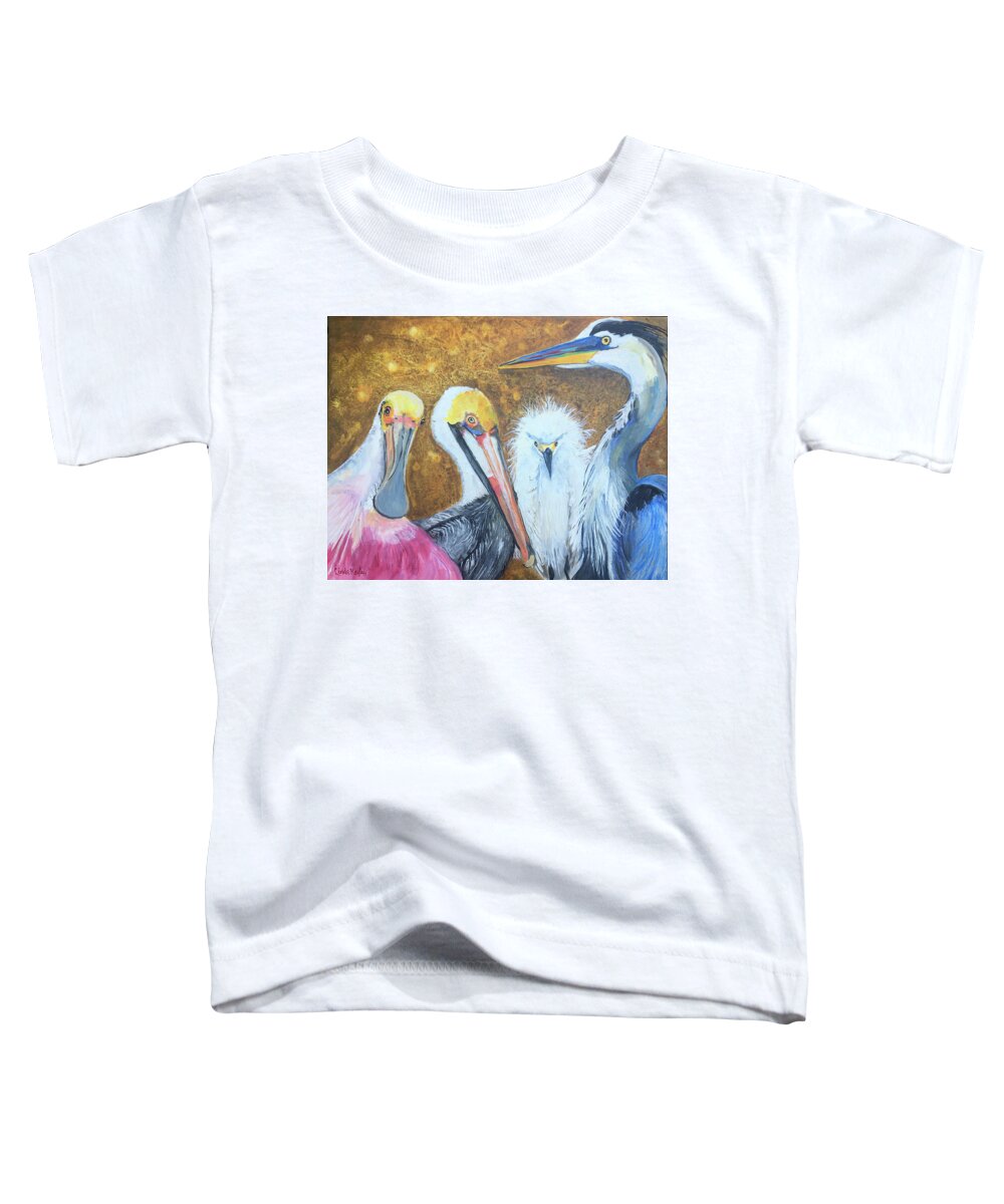 Birds Toddler T-Shirt featuring the painting Four Feathered Friends by Linda Kegley