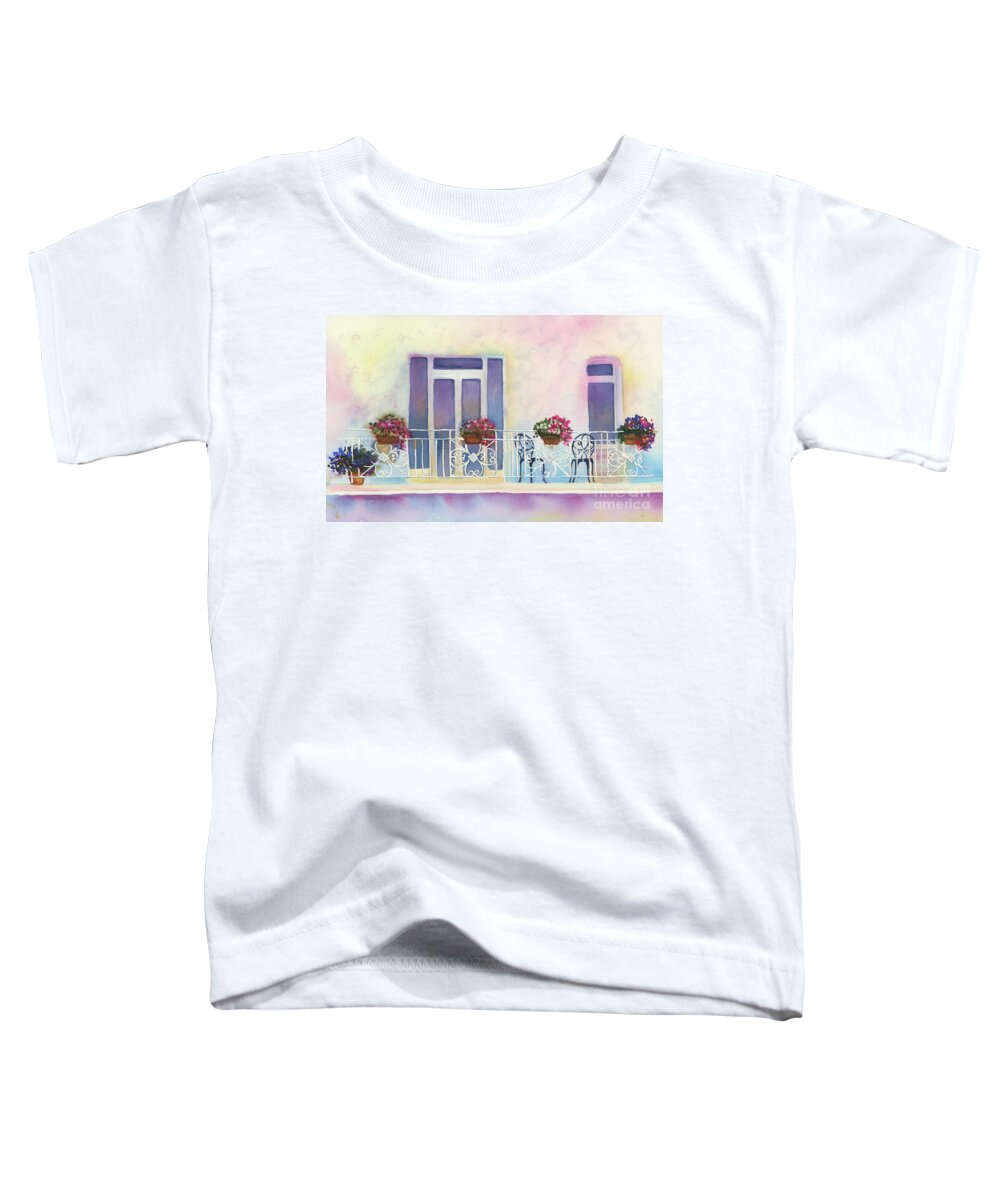 Watercolor Painting Toddler T-Shirt featuring the painting Fresh Winds Balcony by Amy Kirkpatrick