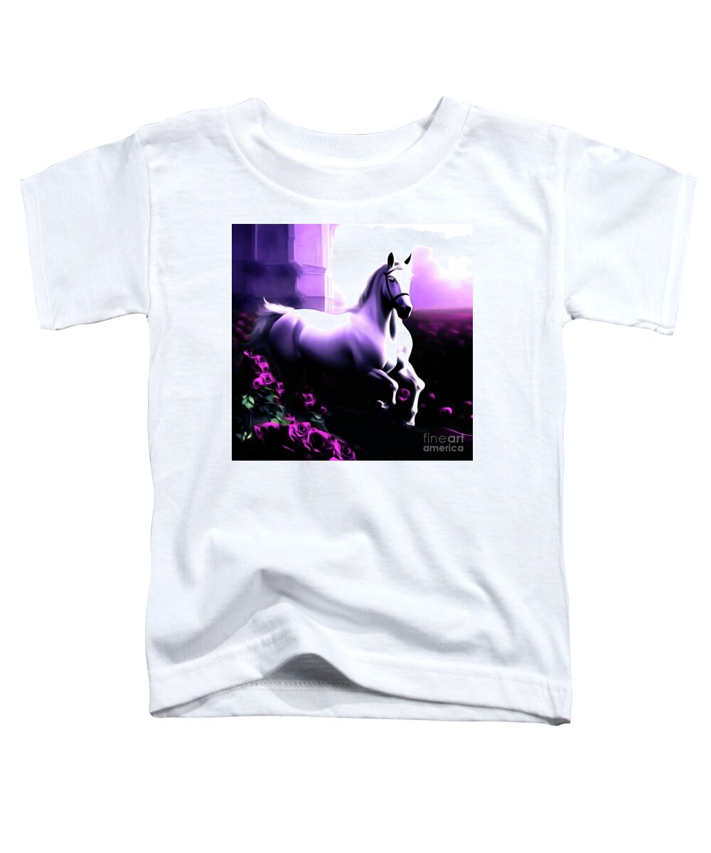 Horse Toddler T-Shirt featuring the digital art Galloping Over The Roses by Eddie Eastwood
