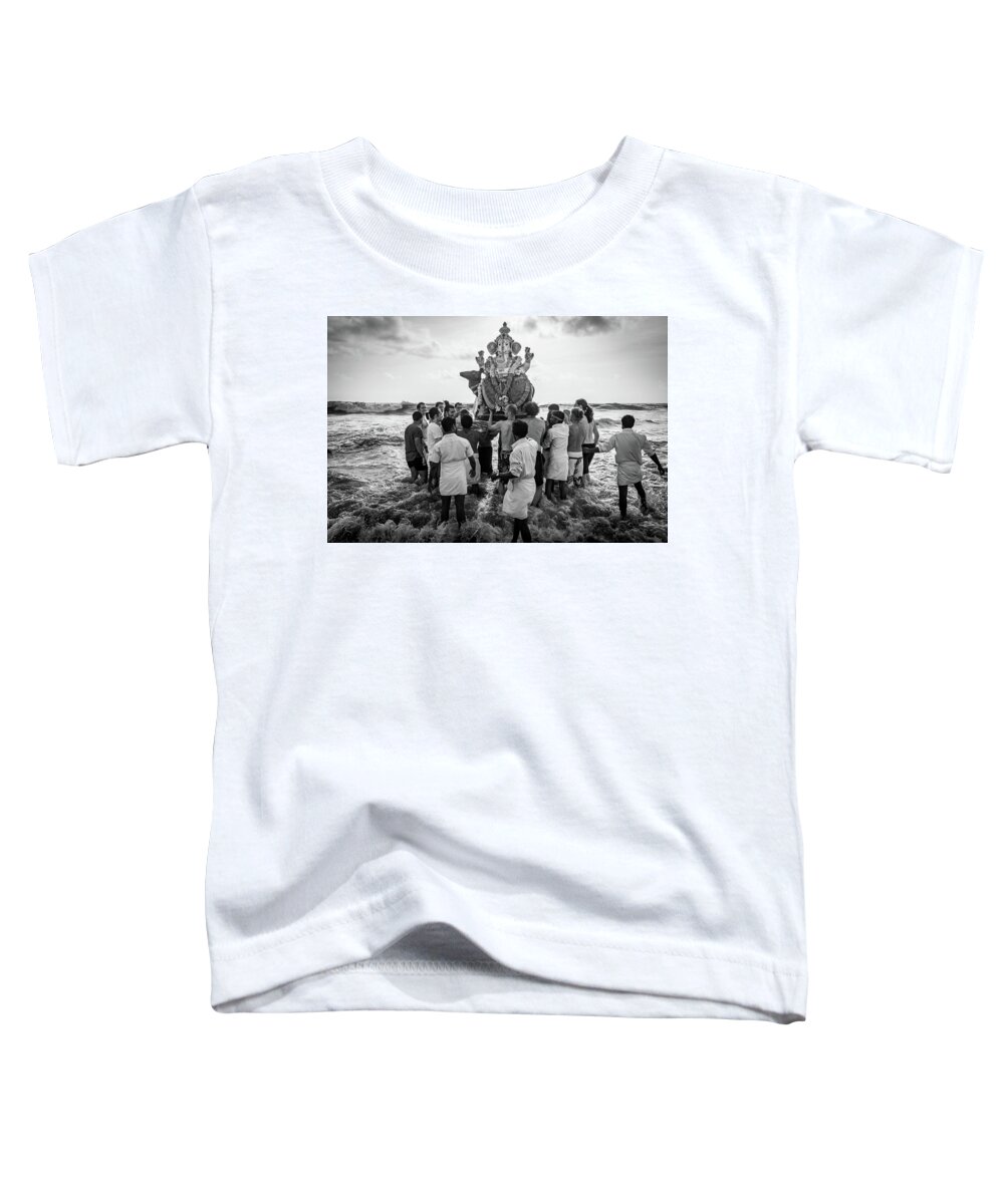 Ganesh Immersion Toddler T-Shirt featuring the photograph Amritapuri Ganesh Immersion into Arabian Sea #2 by Sonny Marcyan