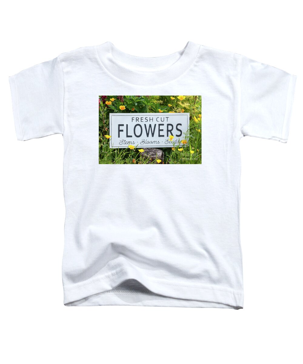 Flowers Toddler T-Shirt featuring the photograph Garden flowers with fresh cut flower sign 0770 by Simon Bratt