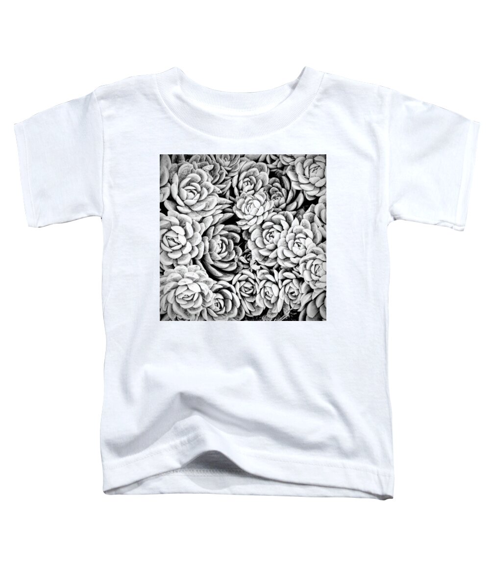 White Toddler T-Shirt featuring the photograph Garden Succulent Botanicals I Black and White by Debra and Dave Vanderlaan