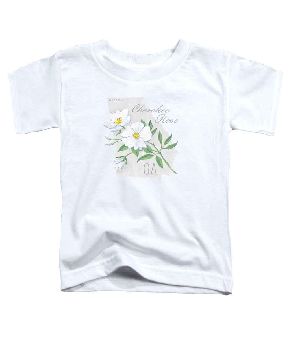 Georgia Toddler T-Shirt featuring the painting Georgia State Flower Cherokee Rose Art by Jen Montgomery by Jen Montgomery
