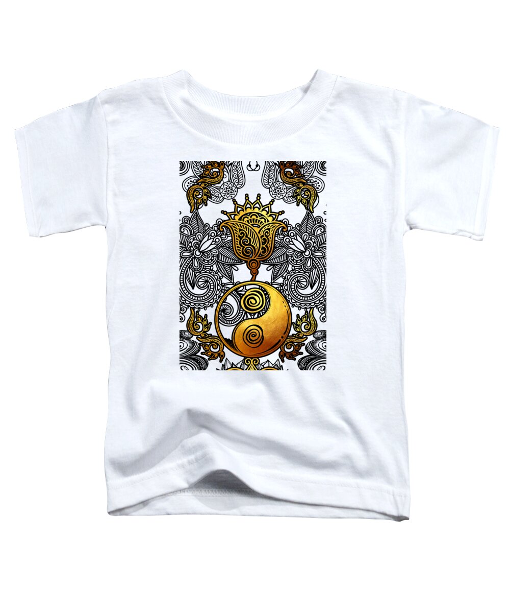 Golden Toddler T-Shirt featuring the digital art Golden Yin Yang by Mo T