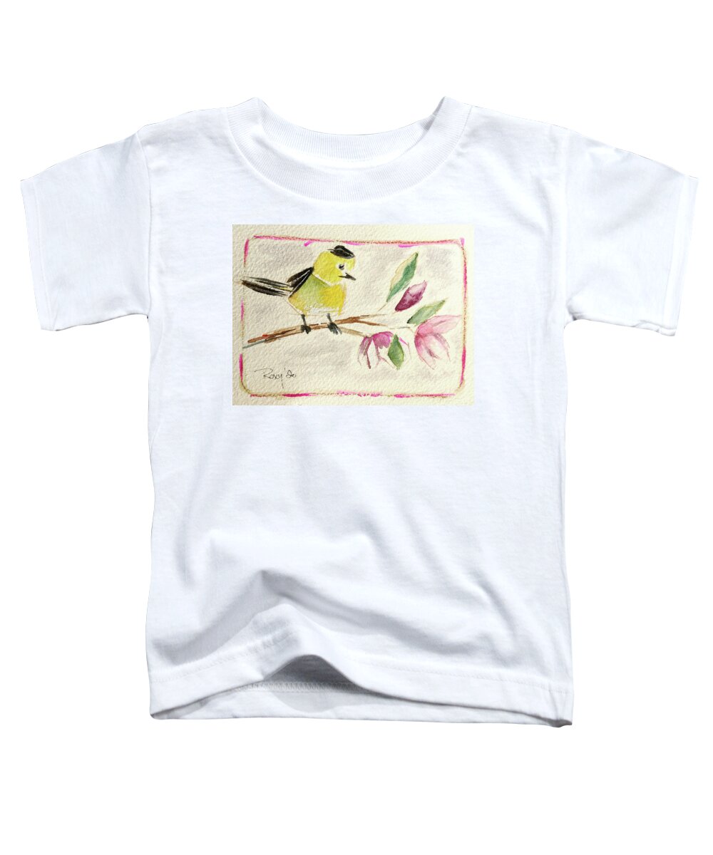 Watercolor Toddler T-Shirt featuring the painting Goldfinch on a Magnolia Branch by Roxy Rich