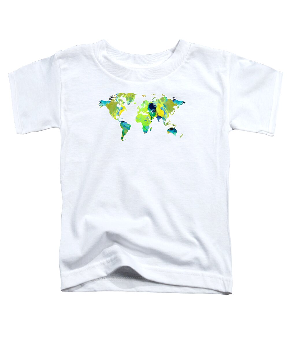 World Map Toddler T-Shirt featuring the painting Green World Map 29 - Sharon Cummings by Sharon Cummings