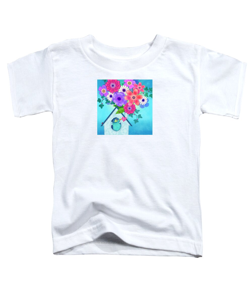 Bird Toddler T-Shirt featuring the digital art Home is Where You Blossom by Valerie Drake Lesiak
