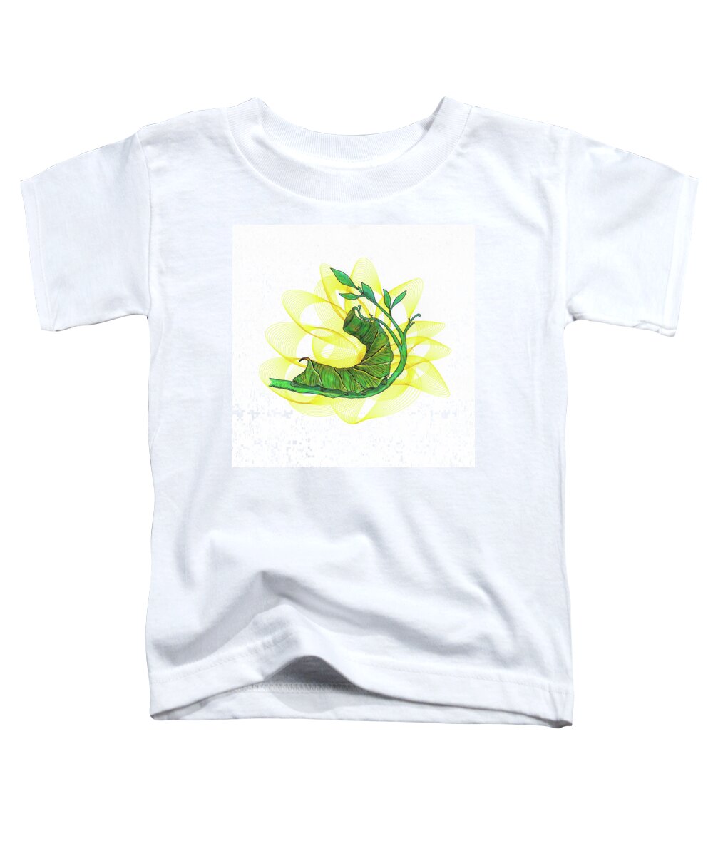 Hornworm Toddler T-Shirt featuring the mixed media Hungry Hornworm by Teresamarie Yawn