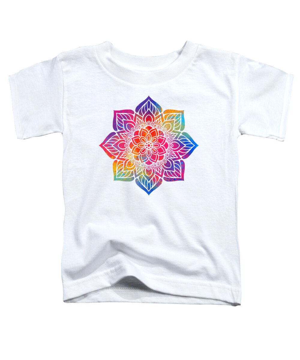 Colorful Toddler T-Shirt featuring the digital art Intaran - Colorful Vibrant Rainbow Mandala Pattern by Sambel Pedes