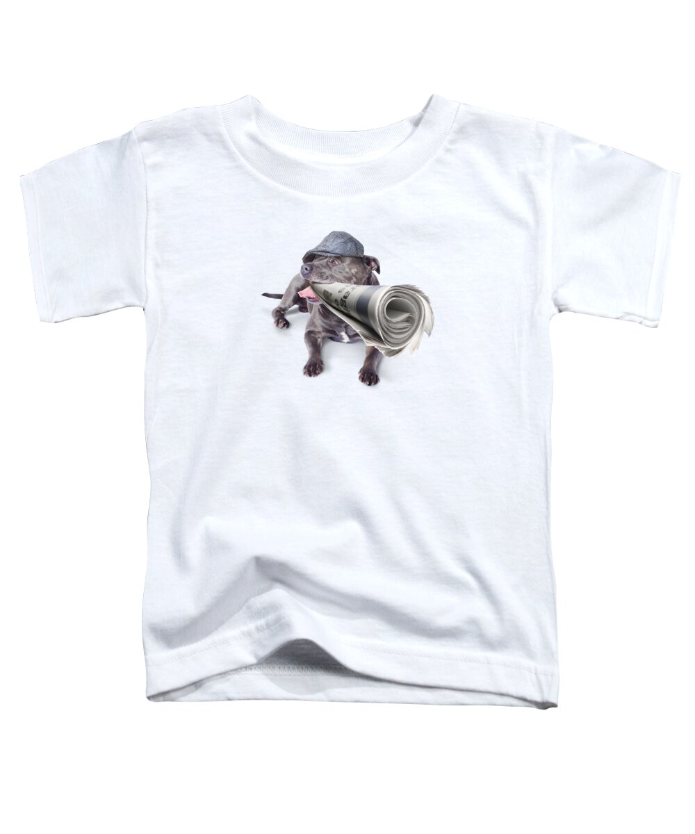 News Toddler T-Shirt featuring the photograph Isolated newspaper dog carrying latest news by Jorgo Photography