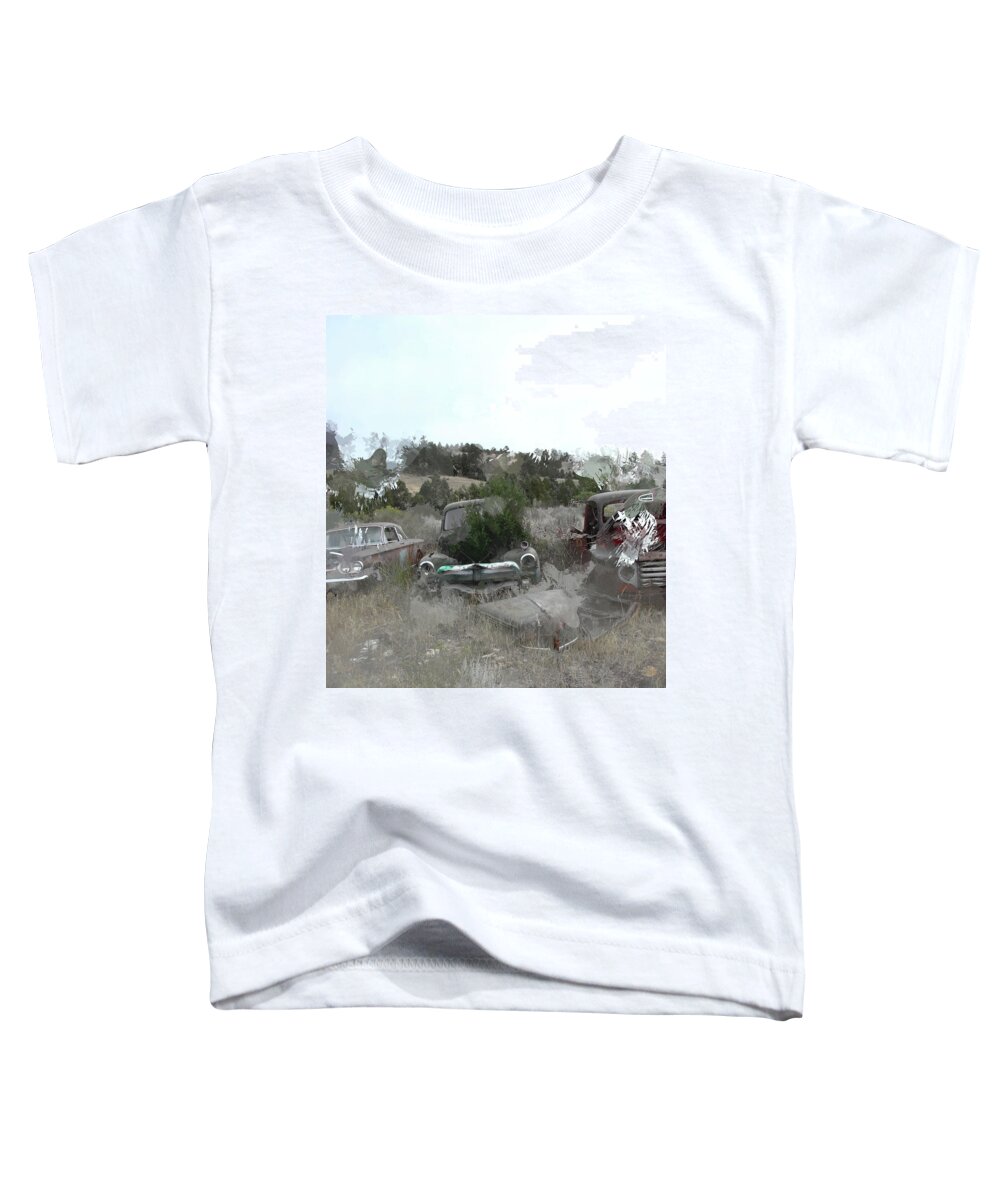 Junkyard Scene Toddler T-Shirt featuring the photograph Junked trucks 1214 by Cathy Anderson