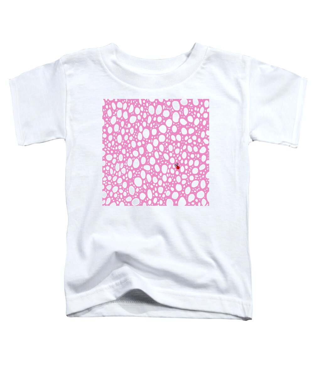 Pink Toddler T-Shirt featuring the digital art Ladybug On A Pink Giraffe by Lynnie Lang