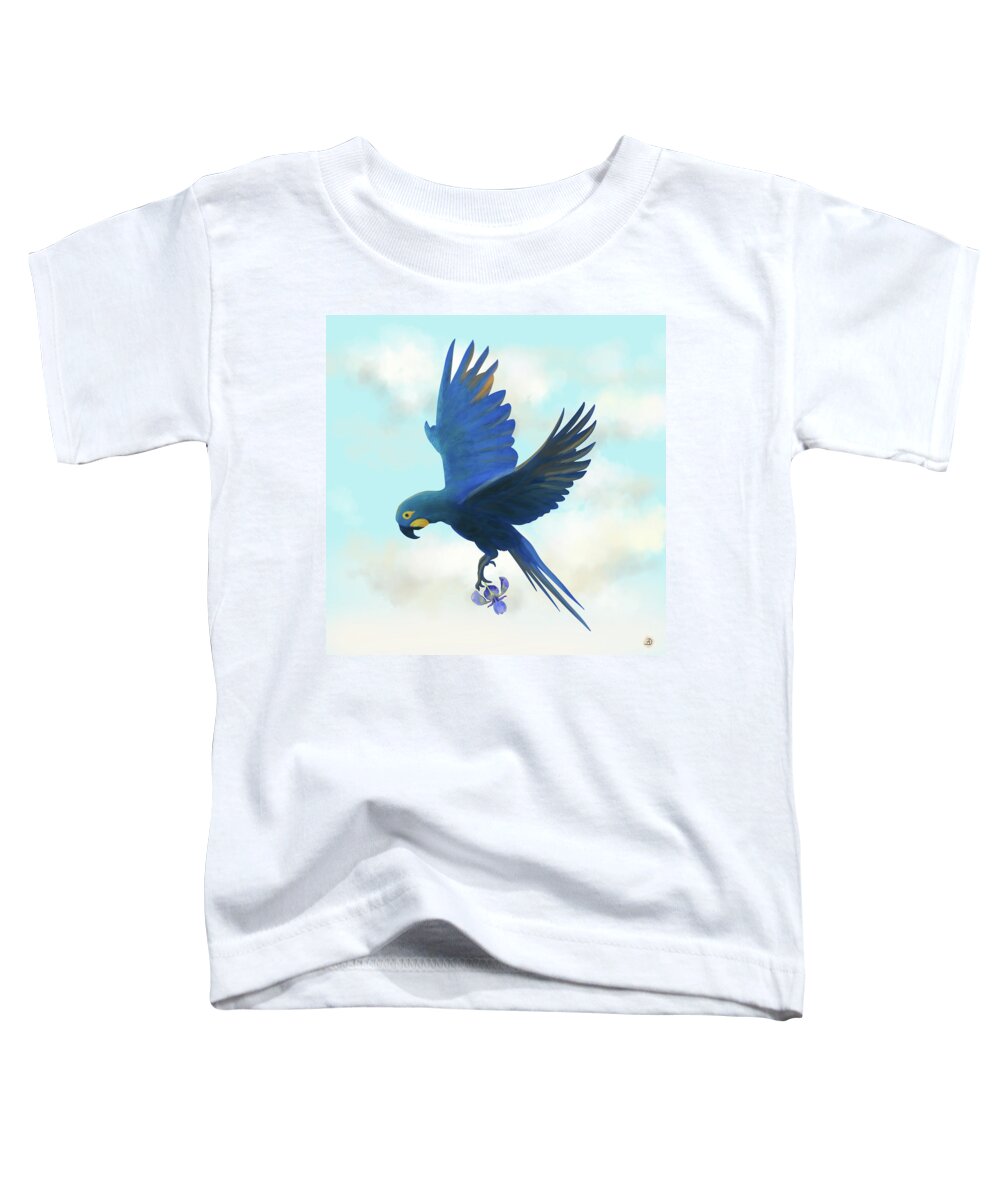 Blue Macaw Toddler T-Shirt featuring the digital art Lear's Macaw with an Orchid by Andreea Dumez