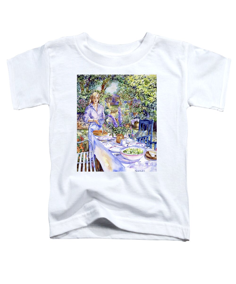Eating Al Fresco Toddler T-Shirt featuring the painting Lunch Outdoors by Trudi Doyle