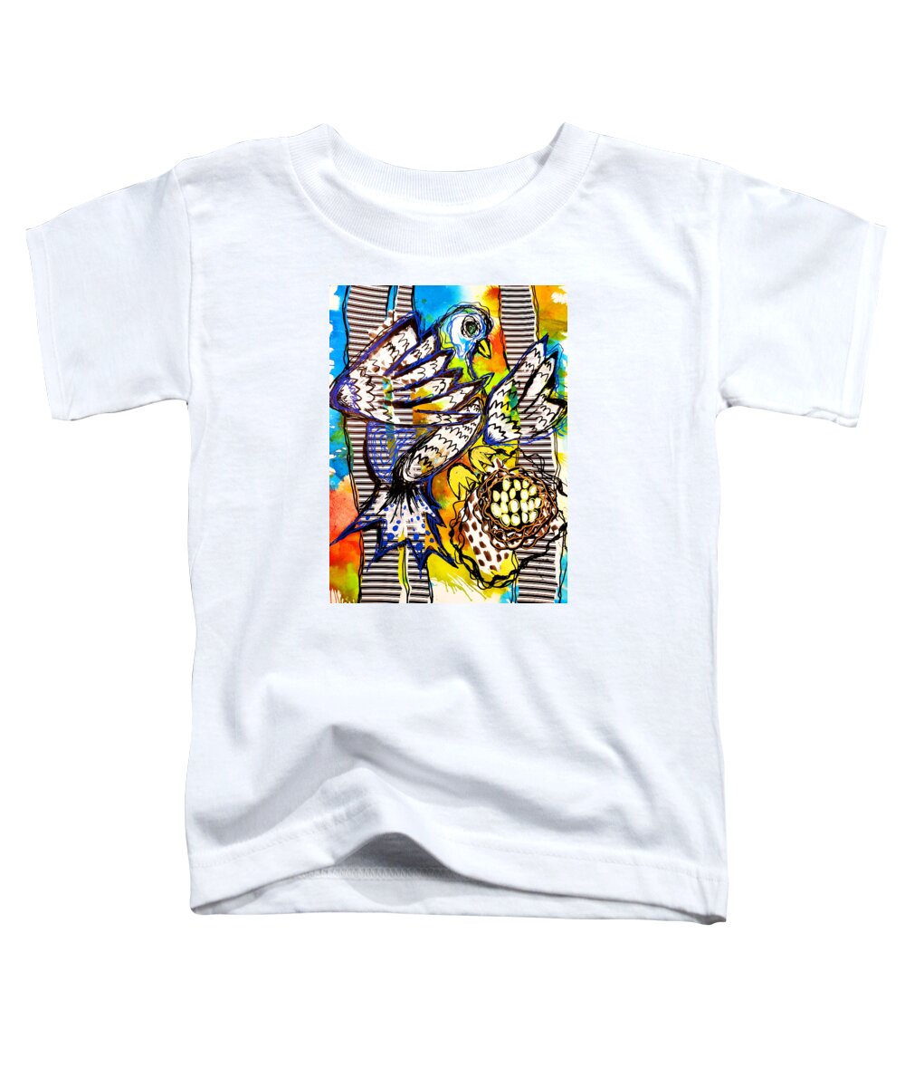 Bird Toddler T-Shirt featuring the mixed media Mama Bird and Her Nest by Joanne Herrmann