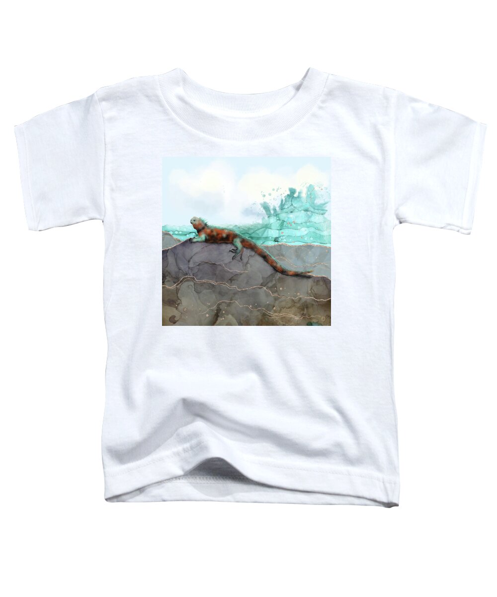 Iguana Toddler T-Shirt featuring the digital art Marine Iguana on the Seashore - Galapagos Endangered Animal by Andreea Dumez