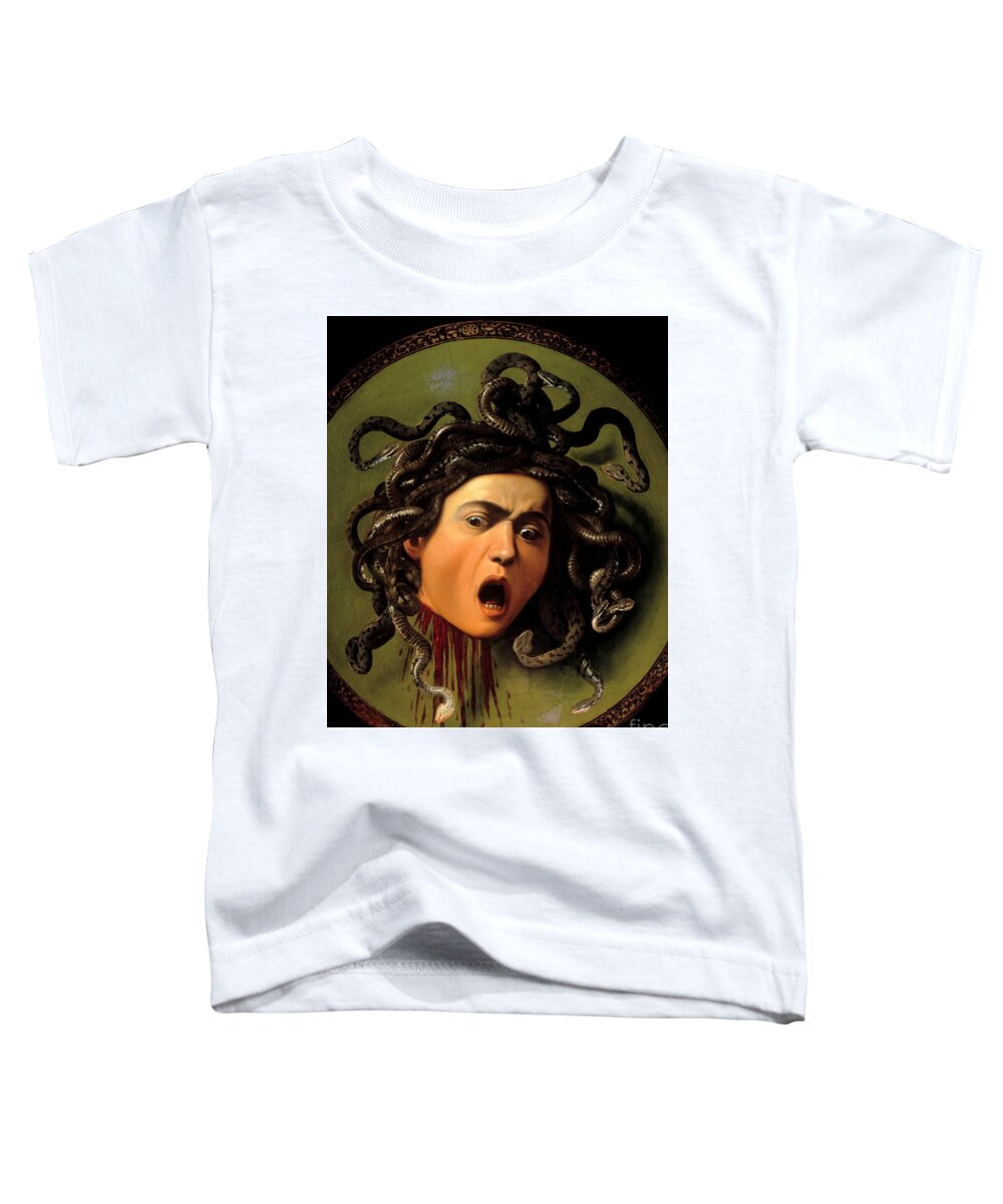 Michelangelo Merisi Da Caravaggio Toddler T-Shirt featuring the painting Medusa by Michelangelo Merisi da Caravaggio
