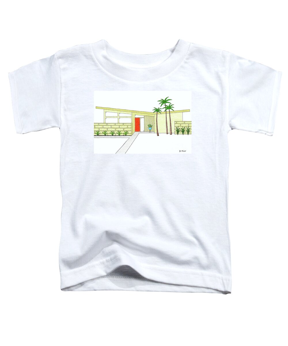 Mid Century Modern House Toddler T-Shirt featuring the drawing Mid Century House with Butterfly Roof by Donna Mibus