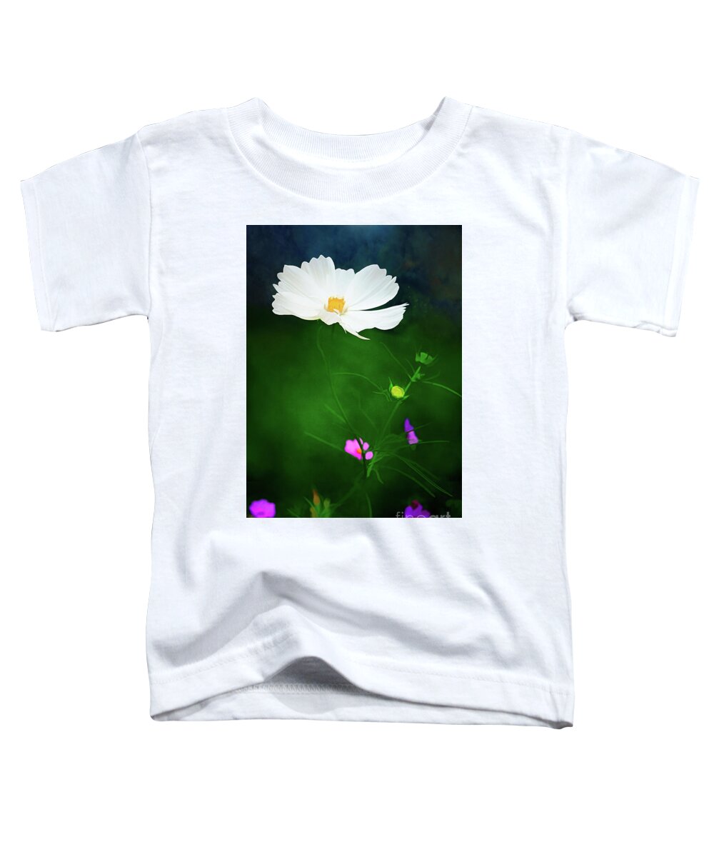White Cosmos Toddler T-Shirt featuring the digital art Midnight Cosmos by Anita Pollak