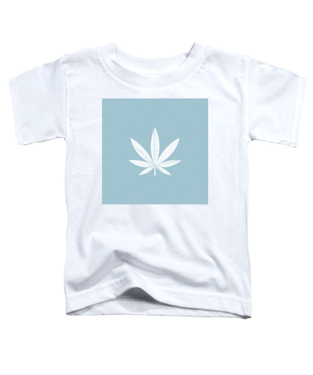 Cannabis Toddler T-Shirt featuring the mixed media Minimal Cannabis Leaf Blue- Art by Linda Woods by Linda Woods