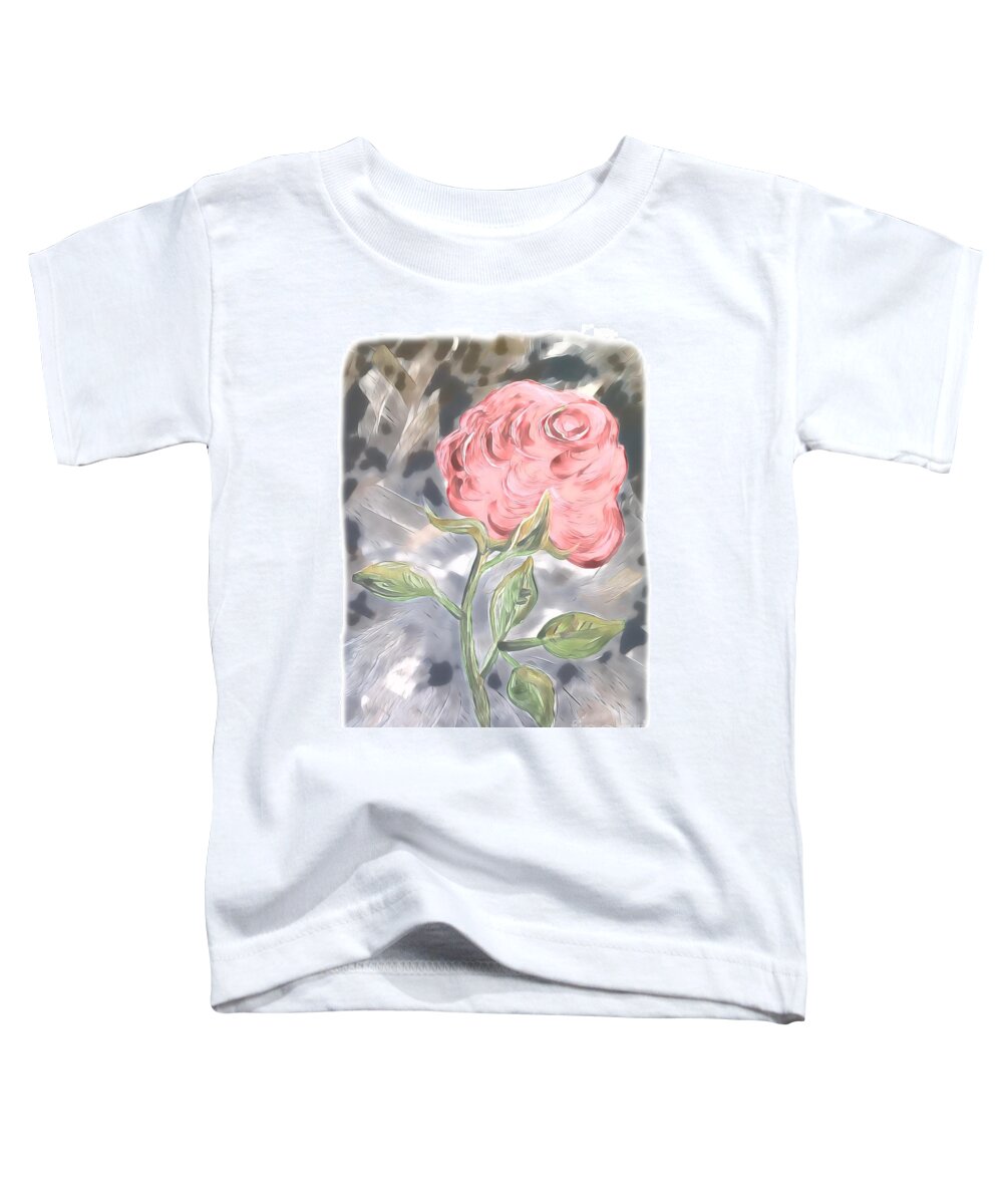 Pink Toddler T-Shirt featuring the painting Mirrored Rose by Eloise Schneider Mote