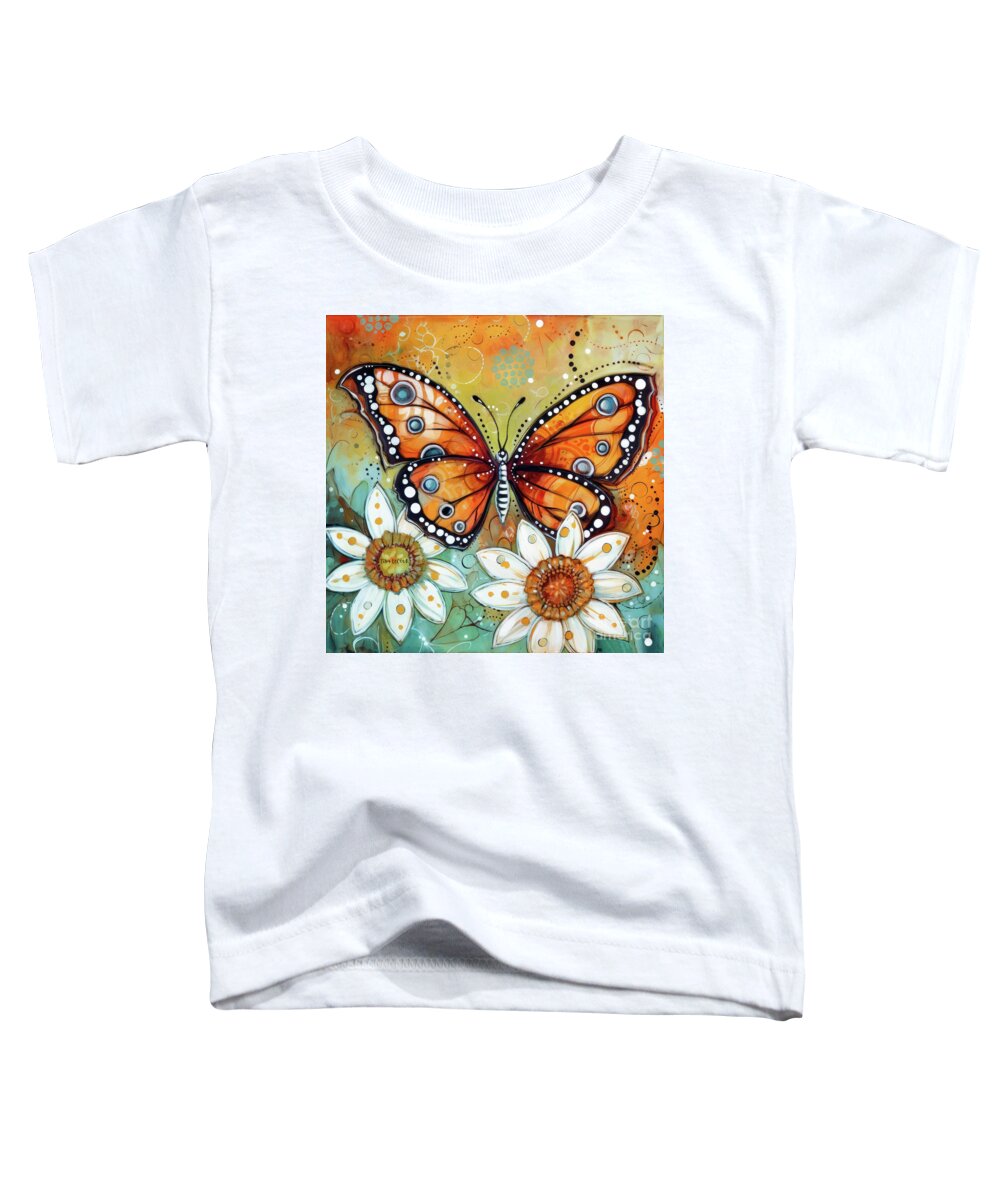 Monarch Butterfly Toddler T-Shirt featuring the painting Monarch In The White Daisies by Tina LeCour