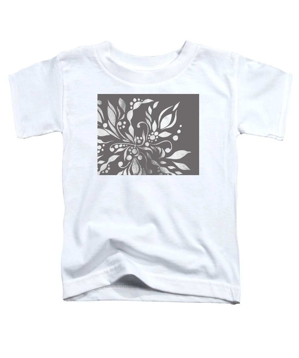 Floral Pattern Toddler T-Shirt featuring the painting Monochrome Silver Gray Floral Design With Leaves Berries Flowers Pattern III by Irina Sztukowski